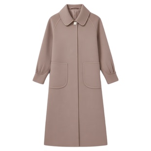 羊毛呢外套时尚纯色POLO领中老年女2025秋冬妈妈中长款双面呢大衣