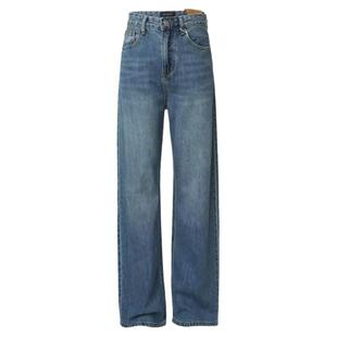 高腰窄版直筒牛仔裤女加绒冬季新款显瘦小个子堆堆阔腿裤烟管裤子