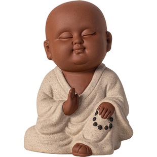 中式禅意紫砂小和尚茶宠摆件陶瓷人物佛系可爱小沙弥茶台造景摆设