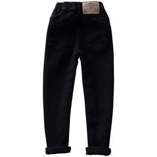 男童黑色瘦版修身牛仔裤儿童秋冬休闲加绒小脚裤中大童一体绒裤子