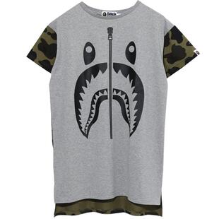 BAPE女装春夏WGM字母鲨鱼图案印花迷彩拼接潮流短袖连衣裙135503E