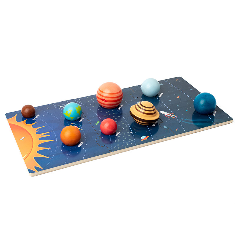 木制实心八大行星太阳系模型球