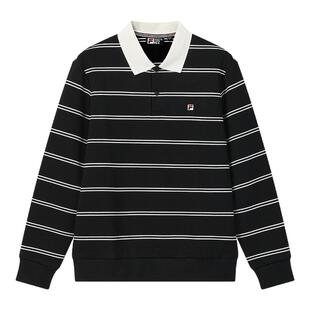 FILA 斐乐官方男子套头卫衣2026春新款休闲舒适条纹翻领针织上衣
