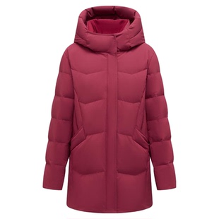 坦博尔冬季新款红色羽绒服中老年送妈妈连帽保暖加厚外套新年装