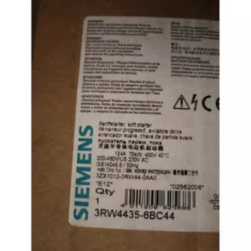 议价3RW44356BC44西门子SIRIUS软起动器400V134A75kW 3RW4435-6BC