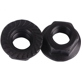 8级10级发黑法兰螺母细牙锁紧螺母黑色六角带法兰面带防滑齿防松