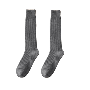 灰色小腿袜女秋冬拉绒加厚抗寒保暖竖条显瘦JK打底外穿配靴子长袜