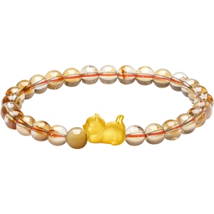 周六福黄金5d硬金手串女款黄晶趴趴猫小憩手链定价节日礼物送女友