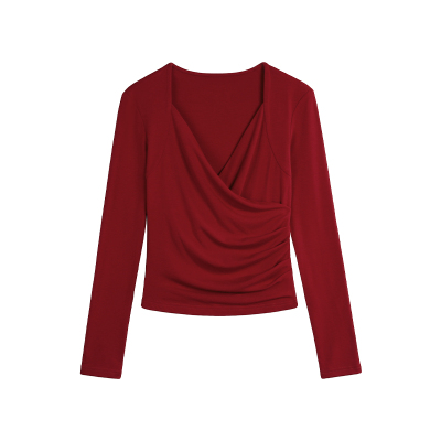 百搭交叉T恤修身针织上衣