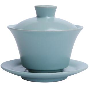 寻汝汝窑三才盖碗茶杯单个不烫手功夫茶具高端陶瓷高档开片天青色