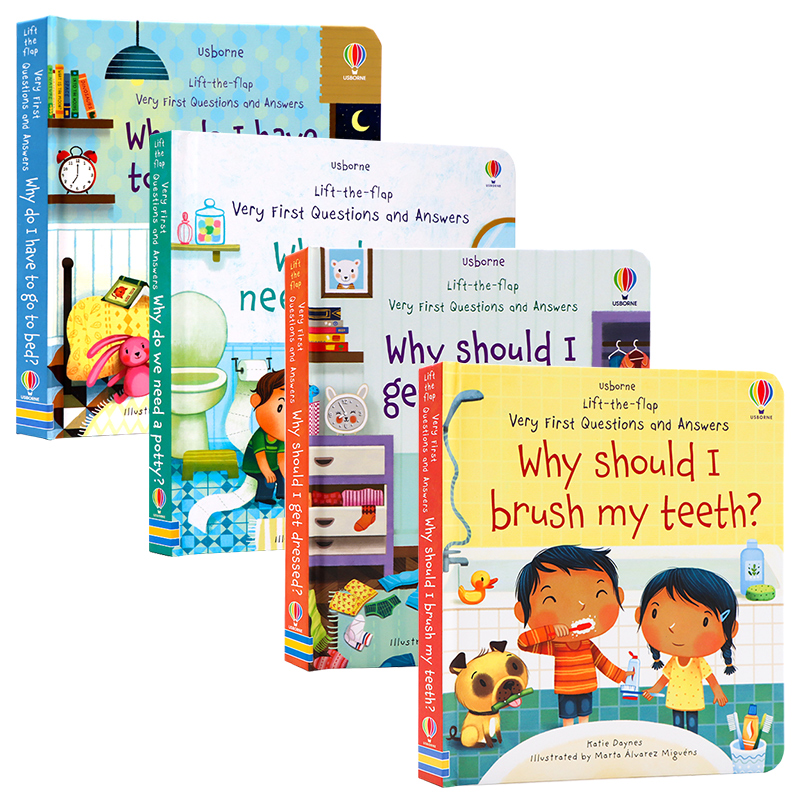 Usborne问与答翻翻书4册英文原版绘本 Why Should I Brush My Teeth为什么要刷牙穿衣便便睡觉儿童英语启蒙习惯养成科普纸板书