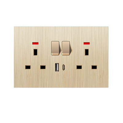 英式拉丝金色13Ausb快充插座面板