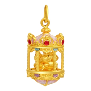 潮宏基五福马黄金吊坠足金挂坠生肖5D硬金鎏彩旋转木马可转动礼物