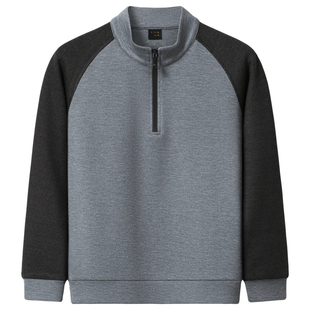 2026男士半高领拉链立领卫衣拼接春秋款长袖打底衫商务休闲针织衫