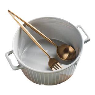 双耳碗ins网红泡面碗带盖可微波炉陶瓷碗带手柄大号加热汤碗家用