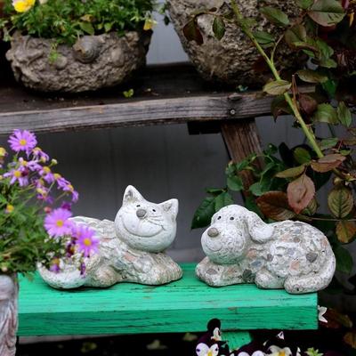 花园小猫咪仿石头装饰 庭院多肉花盆造景 阳台户外小狗工艺品摆件