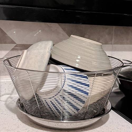 不锈钢沥水篮厨房圆形洗菜盆水槽架碗筷滤水收纳筐加厚水果篮子