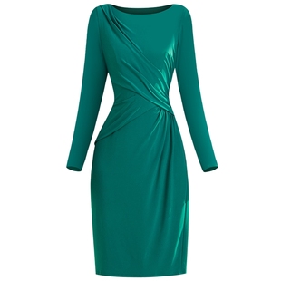 秋季新品优雅温柔淑女一字领针织连衣裙2360赫本风垂感知性裙子女