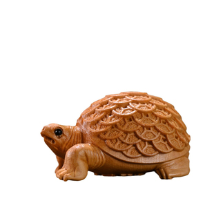 实木雕刻招财金钱龟柏木长寿乌龟手把件文玩绿檀中式富甲天下摆件