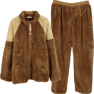 朵朵可可睡衣男2025秋冬新款珊瑚绒简约立领拉链双面绒家居服套装