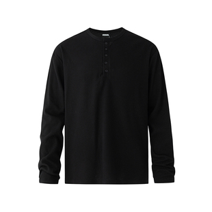 MRCYC老钱风亨利领长袖T恤男士秋季宽松华夫格打底衫韩系通勤穿搭