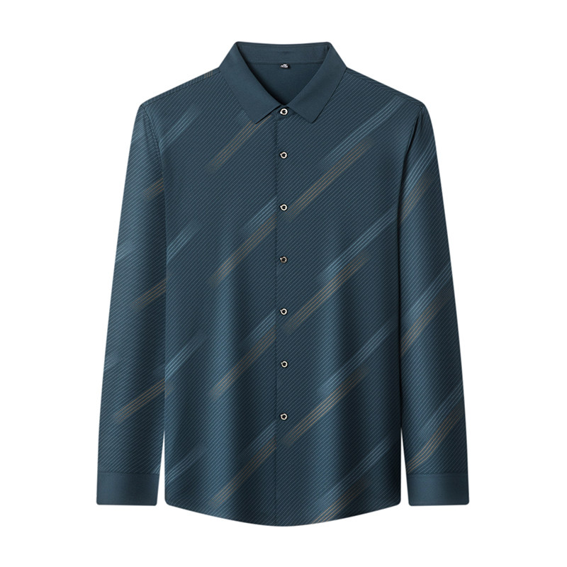 罗蒙衬衫男士长袖春秋季新款高级感休闲免烫条纹衬衣男装休闲上衣