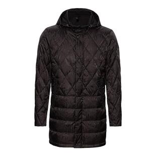 RARE威雅男款奥莱黑色豹纹纹理珍珠膜男士中长款可脱卸连帽羽绒服