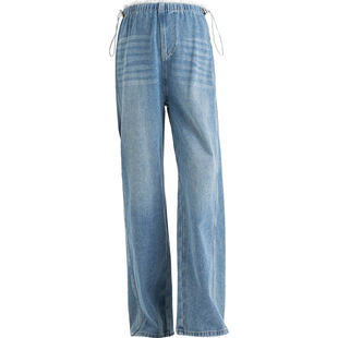 英氏孕妇牛仔裤春季棉质百搭直筒裤2026新款高弹修身无托腹阔腿裤