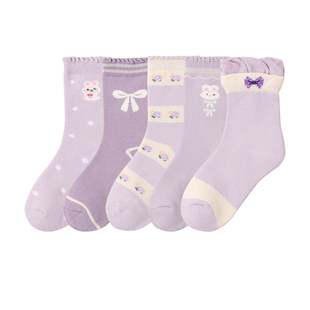 儿童袜子女童秋冬季100%纯棉抗起球无骨袜女孩加绒加厚保暖毛圈袜