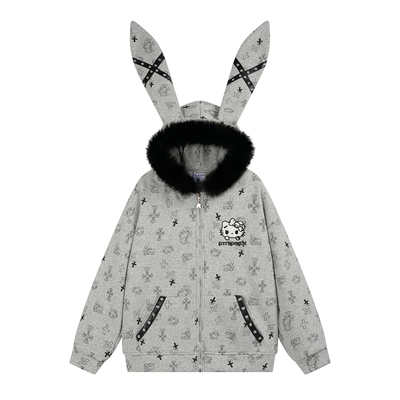 MoCreation粉色亚文化萌宅大耳朵连帽卫衣女漫画二次元加绒外套