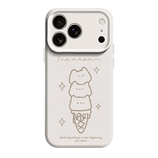 冰激凌猫咪适用苹果17情侣手机壳iPhone16promax磁吸15新款小狗14一对13mini小众12高级感11液态硅胶x男女air