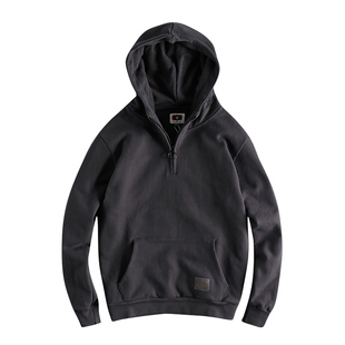 美式时尚休闲半开领青年外套厚实毛圈春秋男士套头卫衣