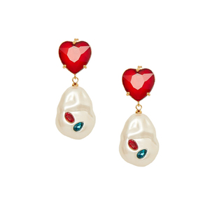 新年礼物Oups亲爱的客栈沈月同款珍珠镶钻爱心耳饰红色新年耳饰