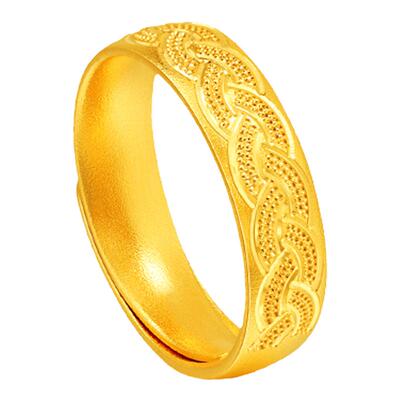 老庙黄金足金999古法情牵活口戒指编织婚嫁情侣三金对戒男女款