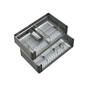 悍高慧影抽屉式拉篮双层分体碗碟架304不锈钢厨房橱柜碗篮碗碟篮