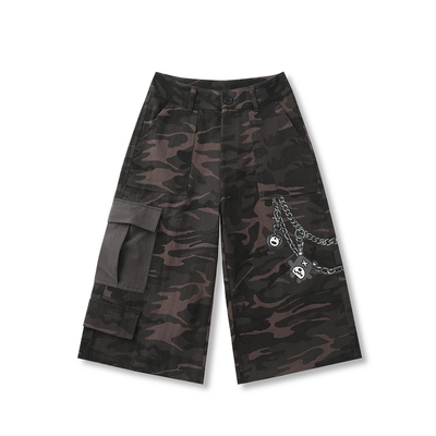 LAMLICKA仿挂链印花迷彩七分裤