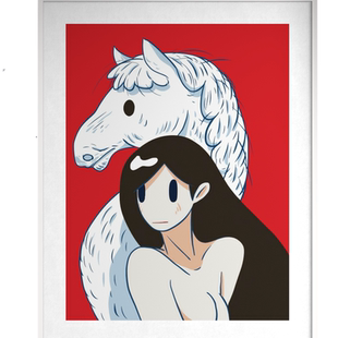 天野健Venus白马少女版画Takeru amano马年生肖红色维纳斯装饰画