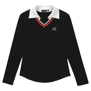 25韩国malbon×St高尔夫女装运动休闲套装翻领长袖T恤微喇叭长裤