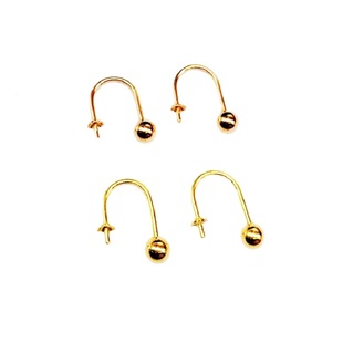 臻怡18k金U型螺丝球耳钉空托diy珍珠配件750黄金双戴耳环光珠耳环