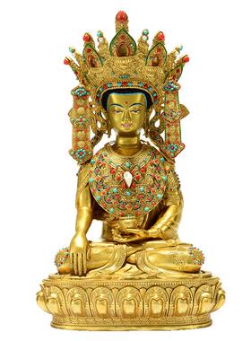 藏村家用桌面铜鎏金雕花铜像摆件