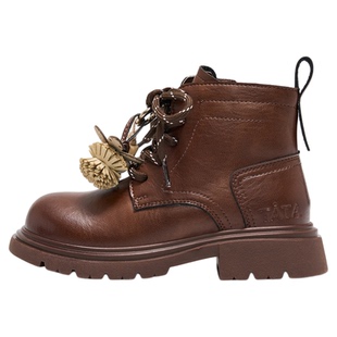 他她童鞋儿童复古短靴2025秋冬新款女童马丁靴软底洋气百搭小皮靴