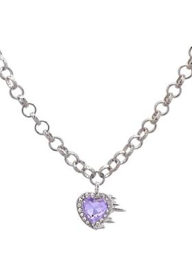 爱心吊坠项链女2025年新款爆款紫色锁骨链小众设计高级感颈链配饰