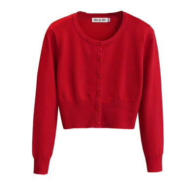 圆领小开衫超短毛织洋气柔软高腰