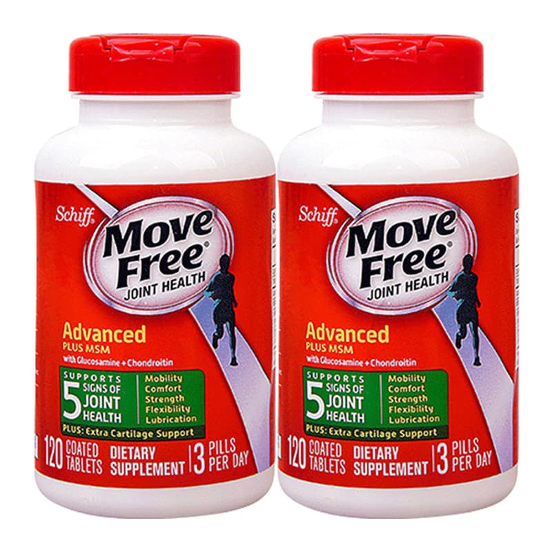 进口MoveFree益节 氨糖软骨素 钙片 维骨力氨基葡萄糖绿瓶120粒*2