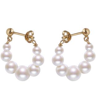 海蒂珠宝 清念【梦幻彩虹系列】3-7mm正圆淡水珍珠耳环 18K金耳饰