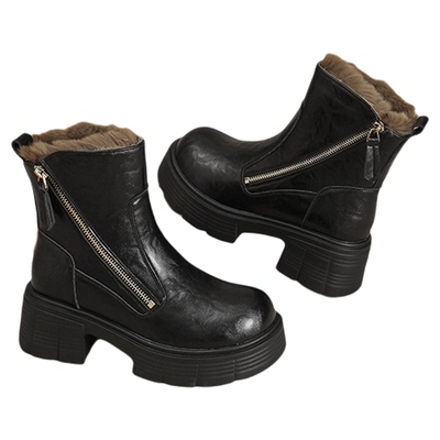 达芙妮加绒增高女短筒马丁靴