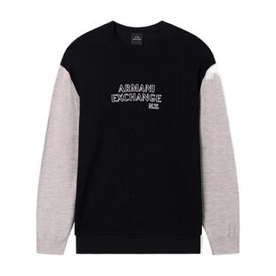 ARMANI EXCHANGE/阿玛尼春季新款男士圆领撞色拼接套头毛衣官方
