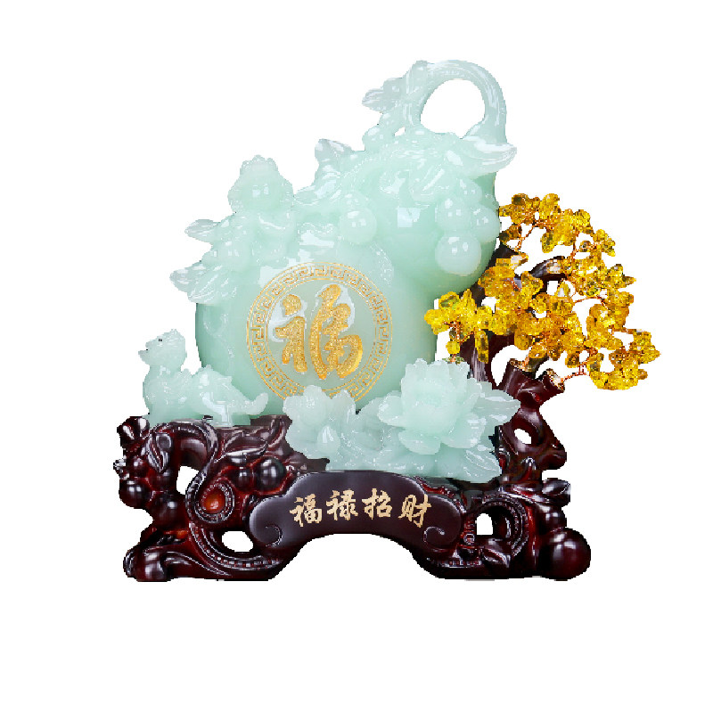 玉石葫芦摆件黄水晶石招财貔貅金蟾乔迁开业礼品客厅玄关电视酒柜