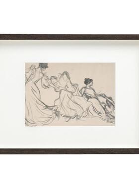 客厅小众中古奶油风人物速写挂画