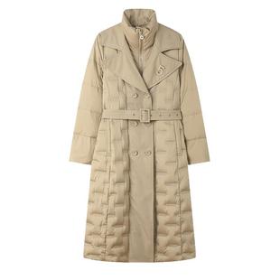 白鹿语鸭绒中长款羽绒服冬季新款立领拼接简约通勤风衣式女式外套